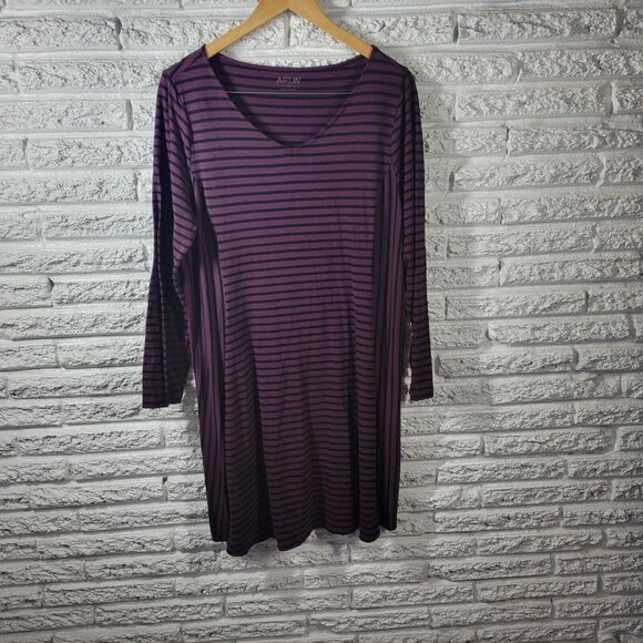 Apt 9 Womens Dress 1X Long Sleeve Knit Purple Black Stripe Poly Blend STR161E - Picture 1 of 11
